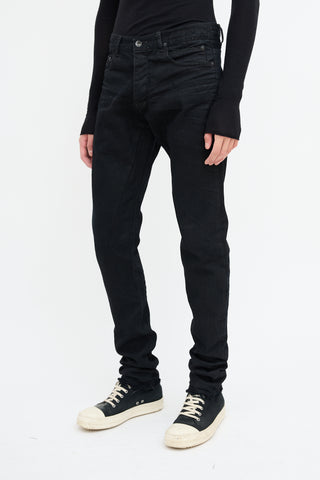 Rick Owens Black Distressed Slim Leg Jeans