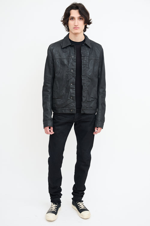 Rick Owens Drkshdw Black Waxed Cotton Lined Jacket