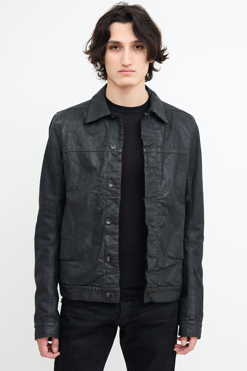 Rick Owens Drkshdw Black Waxed Cotton Lined Jacket