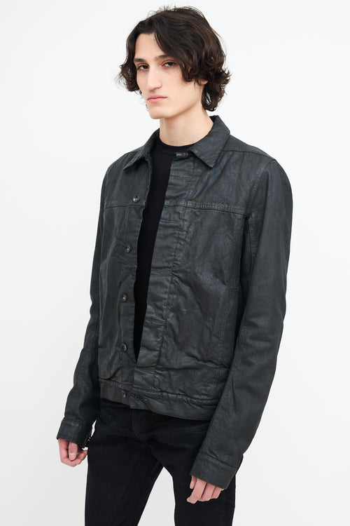 Rick Owens Drkshdw Black Waxed Cotton Lined Jacket