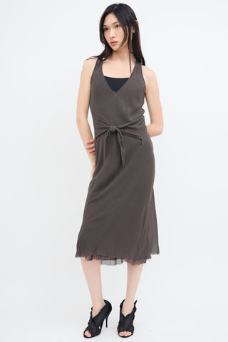 Rick Owens FW 2009 Grey Silk Sleeveless Midi Dress