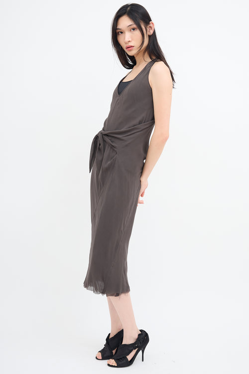 Rick Owens FW 2009 Grey Silk Sleeveless Midi Dress