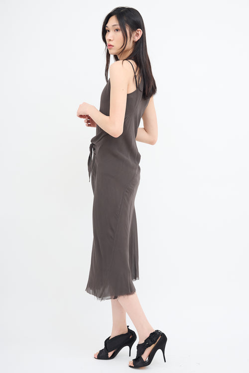 Rick Owens FW 2009 Grey Silk Sleeveless Midi Dress