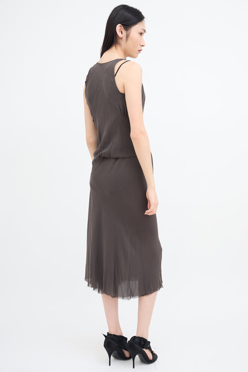 Rick Owens FW 2009 Grey Silk Sleeveless Midi Dress