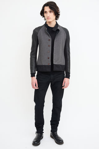 Rick Owens Grey Wool & Black Leather Jacket