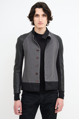 Rick Owens Grey Wool & Black Leather Jacket