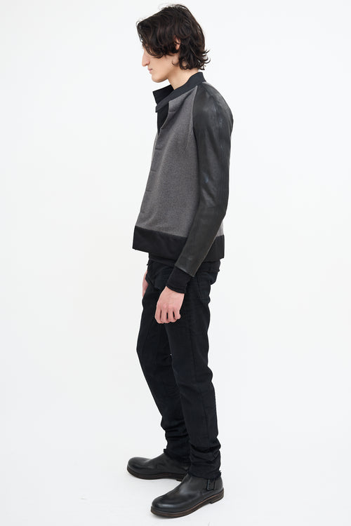 Rick Owens Grey Wool & Black Leather Jacket