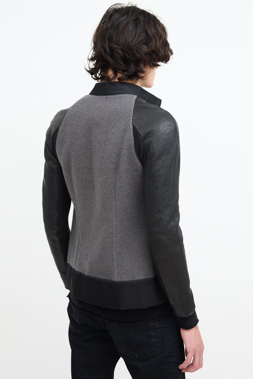 Rick Owens Grey Wool & Black Leather Jacket