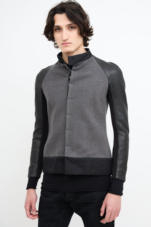 Rick Owens Grey Wool & Black Leather Jacket