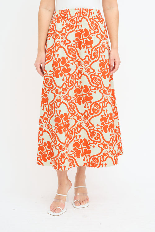 Rodebjer Cream & Orange Printed Midi Skirt