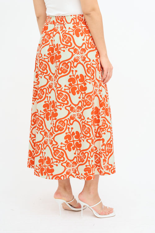 Rodebjer Cream & Orange Printed Midi Skirt