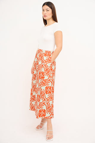 Rodebjer Cream & Orange Printed Midi Skirt