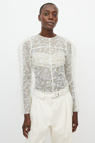 ROHE White Organza Floral Sheer Top