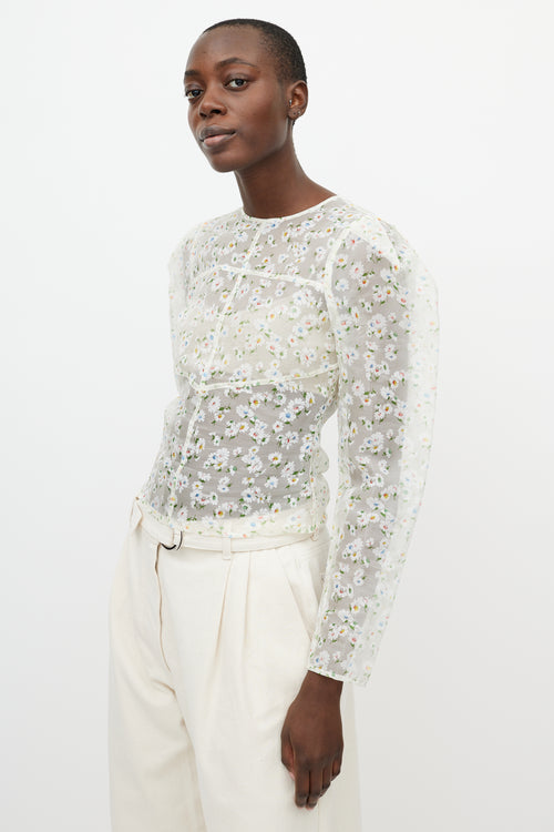 ROHE White Organza Floral Sheer Top