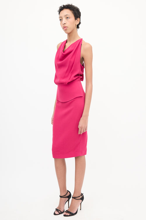 Roland Mouret Fuchsia Zip Cowl Neck Dress