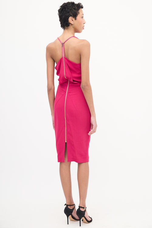 Roland Mouret Fuchsia Zip Cowl Neck Dress