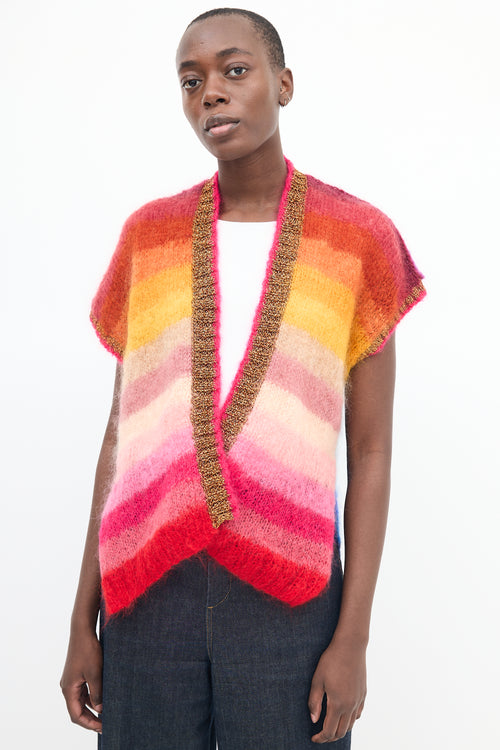 Rose Carmine Multicolour Mohair Striped Short Sleeve Cardigan