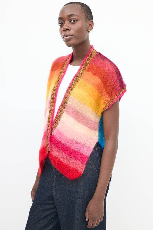 Rose Carmine Multicolour Mohair Striped Short Sleeve Cardigan