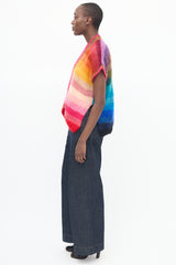 Rose Carmine Multicolour Mohair Striped Short Sleeve Cardigan
