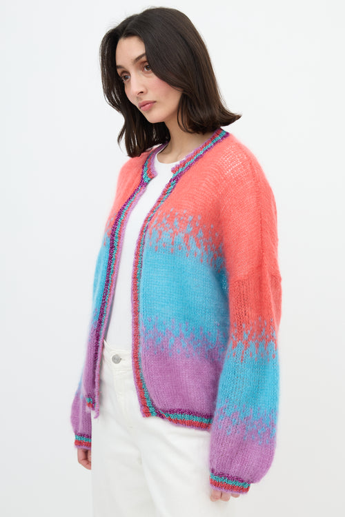 Rose Carmine Mohair Sparkle Trim Cardigan