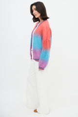 Rose Carmine Mohair Sparkle Trim Cardigan