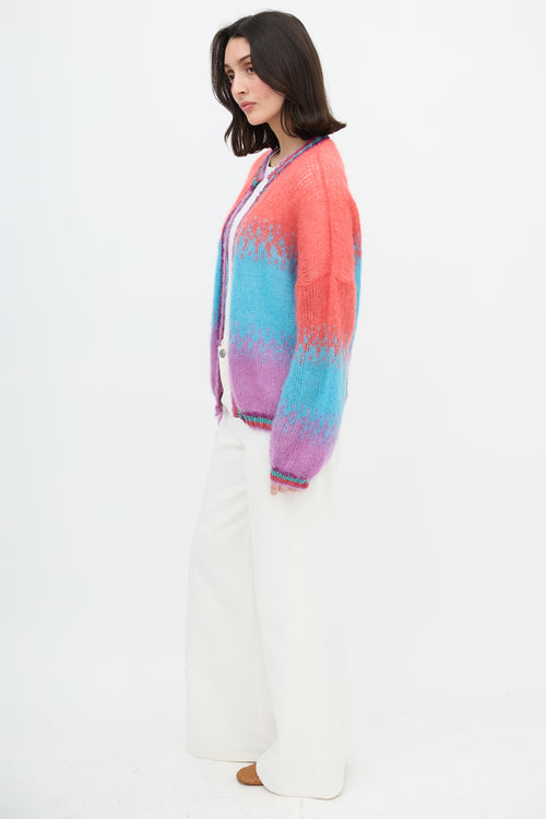 Rose Carmine Mohair Sparkle Trim Cardigan