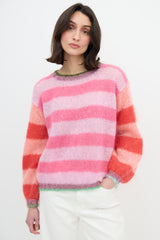 Rose Carmine Mohair Striped Sweater