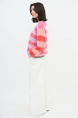Rose Carmine Mohair Striped Sweater