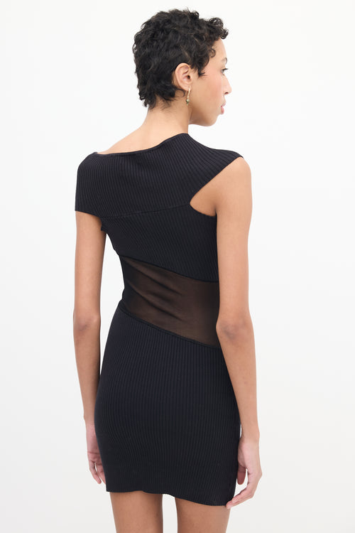 RTA Black Ribbed Maya Mesh Cutout  Dress