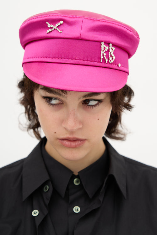 Ruslan Baginskiy Satin Rhinestone Baker Boy Hat