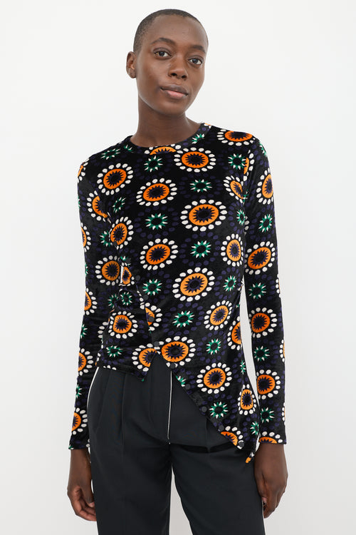 Rabanne Black & Multicolour Asymmetrical Velour Top