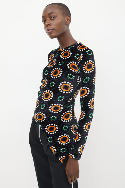 Rabanne Black & Multicolour Asymmetrical Velour Top