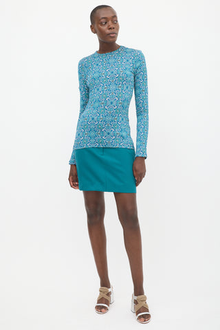 Rabanne Blue & Teal Metallic Floral Top