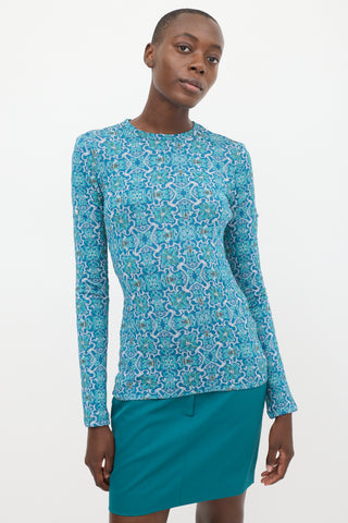 Rabanne Blue & Teal Metallic Floral Top