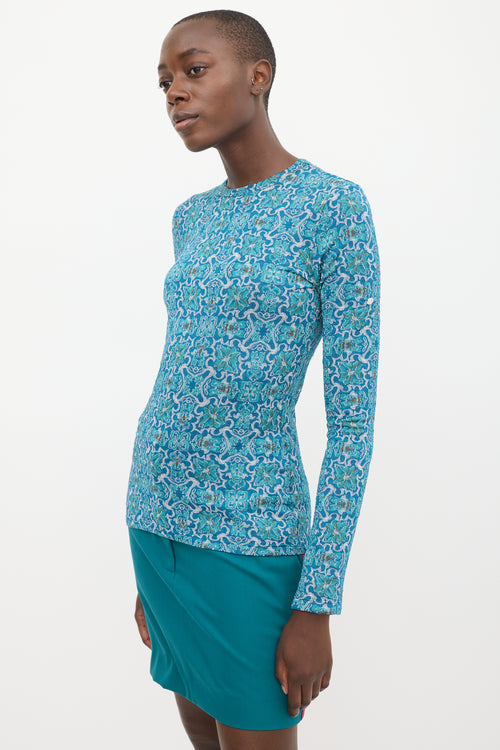 Rabanne Blue & Teal Metallic Floral Top