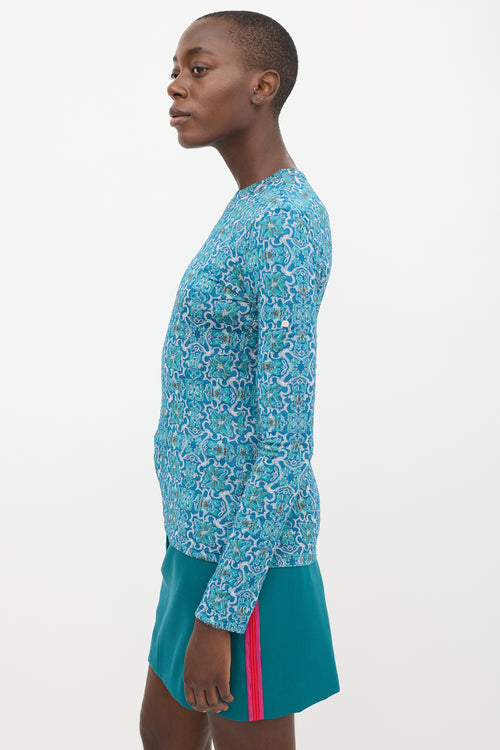 Rabanne Blue & Teal Metallic Floral Top