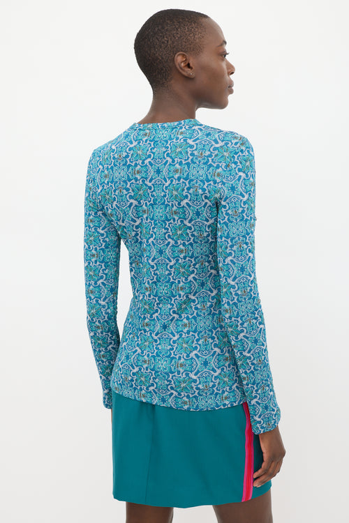 Rabanne Blue & Teal Metallic Floral Top