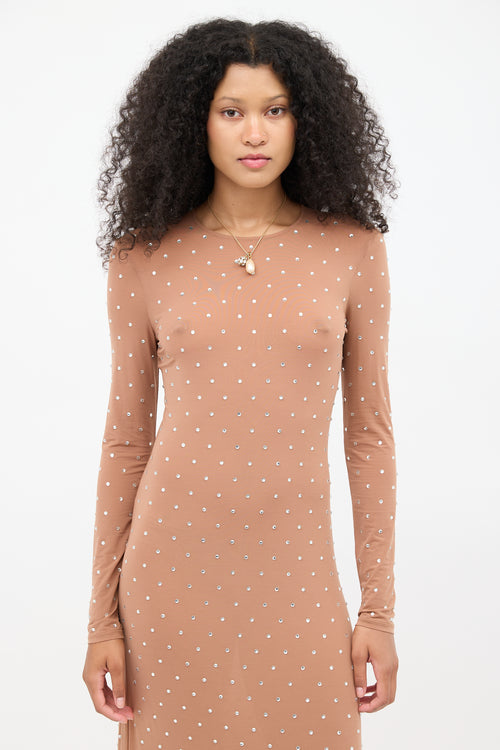 Rabanne Brown Rhinestone Second Skin Dress