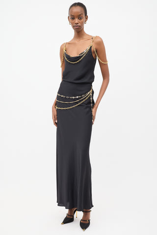 Rabanne Black Satin Chain Maxi Skirt