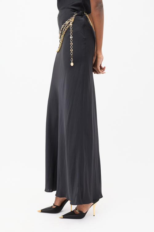 Rabanne Black Satin Chain Maxi Skirt