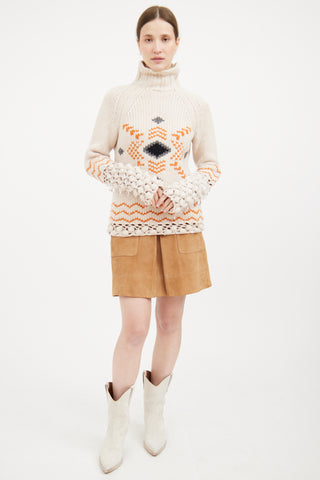 Cream & Orange Embellished Sweater