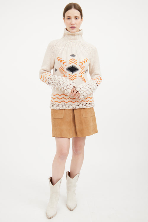 Cream & Orange Embellished Sweater