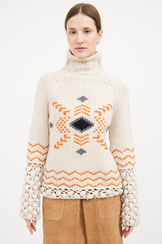 Cream & Orange Embellished Sweater