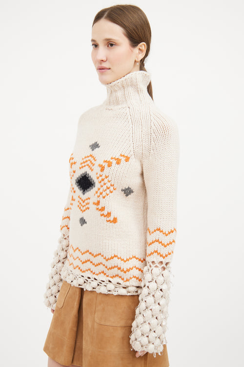 Cream & Orange Embellished Sweater