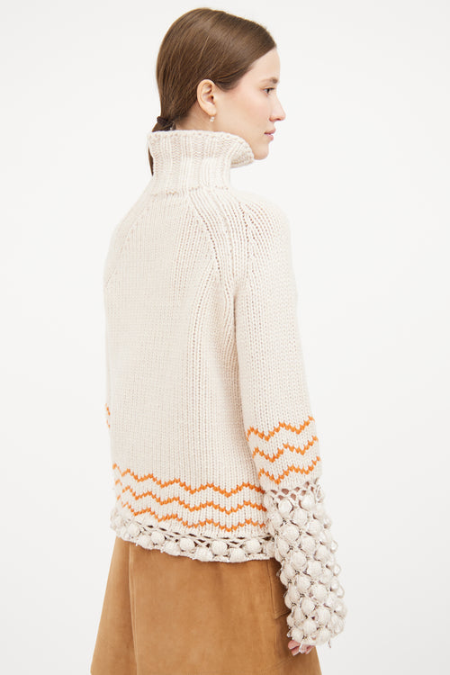 Cream & Orange Embellished Sweater