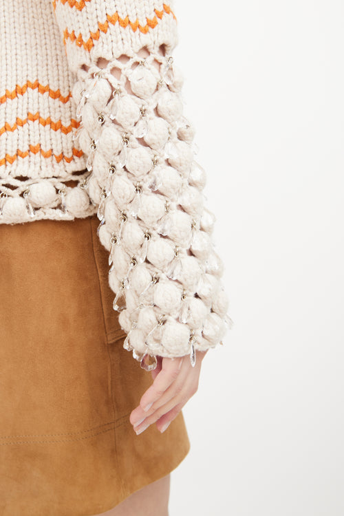 Cream & Orange Embellished Sweater