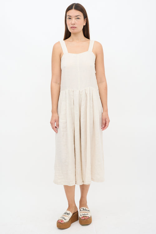 Rachel Comey Beige Linen Wide Pleated Cropped Jumpsuit