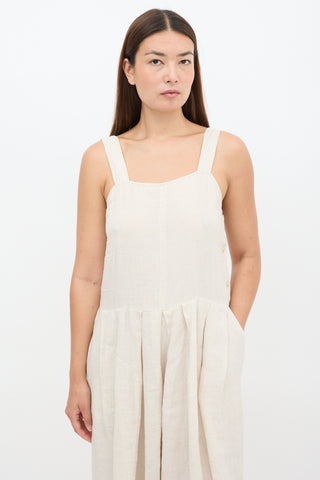 Rachel Comey Beige Linen Wide Pleated Cropped Jumpsuit