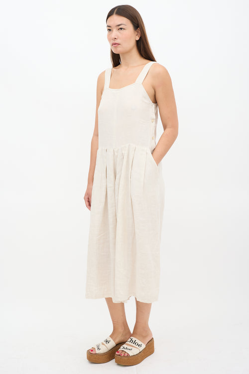 Rachel Comey Beige Linen Wide Pleated Cropped Jumpsuit