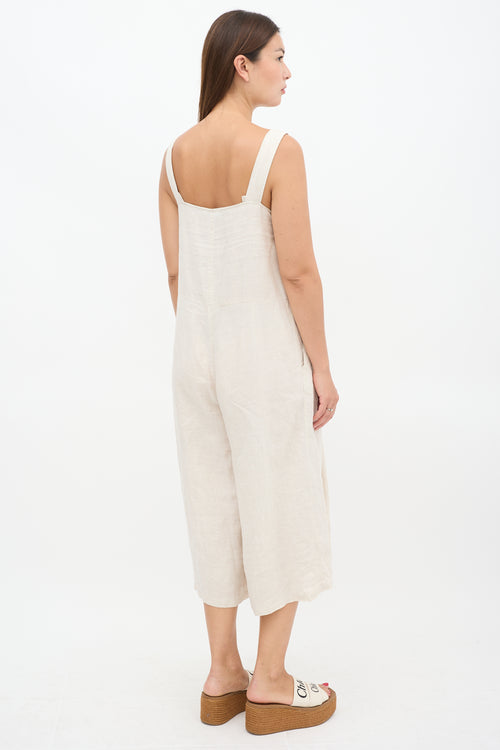 Rachel Comey Beige Linen Wide Pleated Cropped Jumpsuit